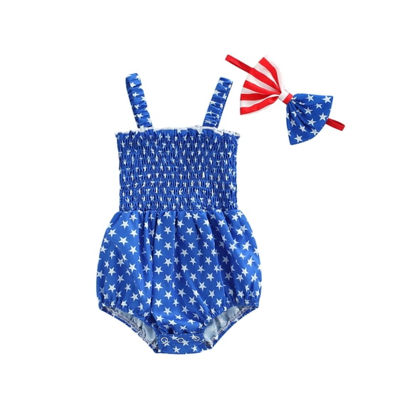 DcoolMoogl 2Pcs Infant Baby Girl 4th of July Outfit Strap Ruffle Star Flag Romper 3 6 12 18 Months Independence Day Clothes Sets