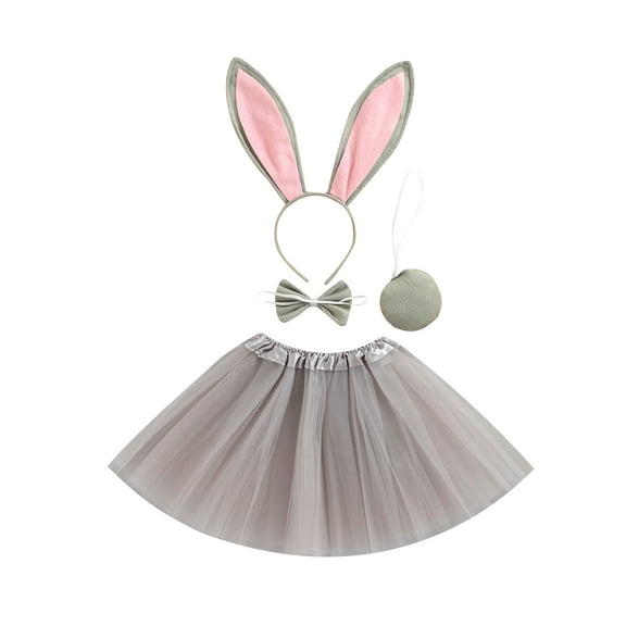 DcoolMoogl 4Pcs Bunny Cosplay Costume Toddler Girl Clothes Set Easter Costume Bunny Hair Band   Bow Tie   Tail   Tulle Skirt