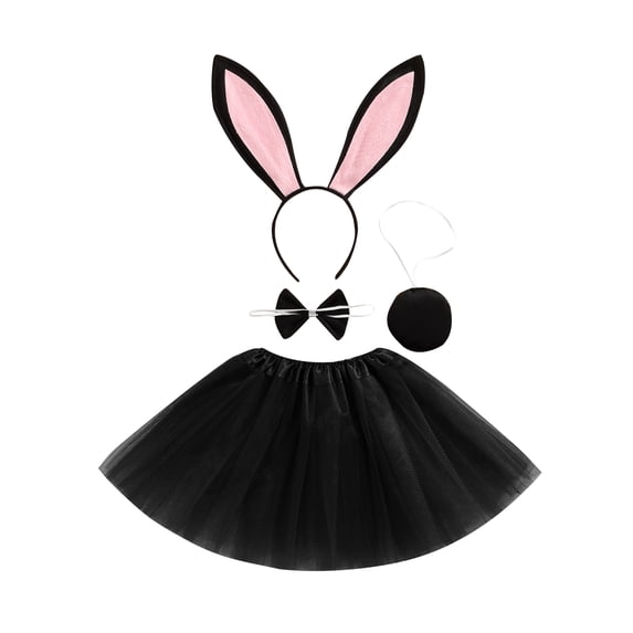 DcoolMoogl 4Pcs Bunny Cosplay Costume Toddler Girl Clothes Set Easter Costume Bunny Hair Band + Bow Tie + Tail + Tulle Skirt