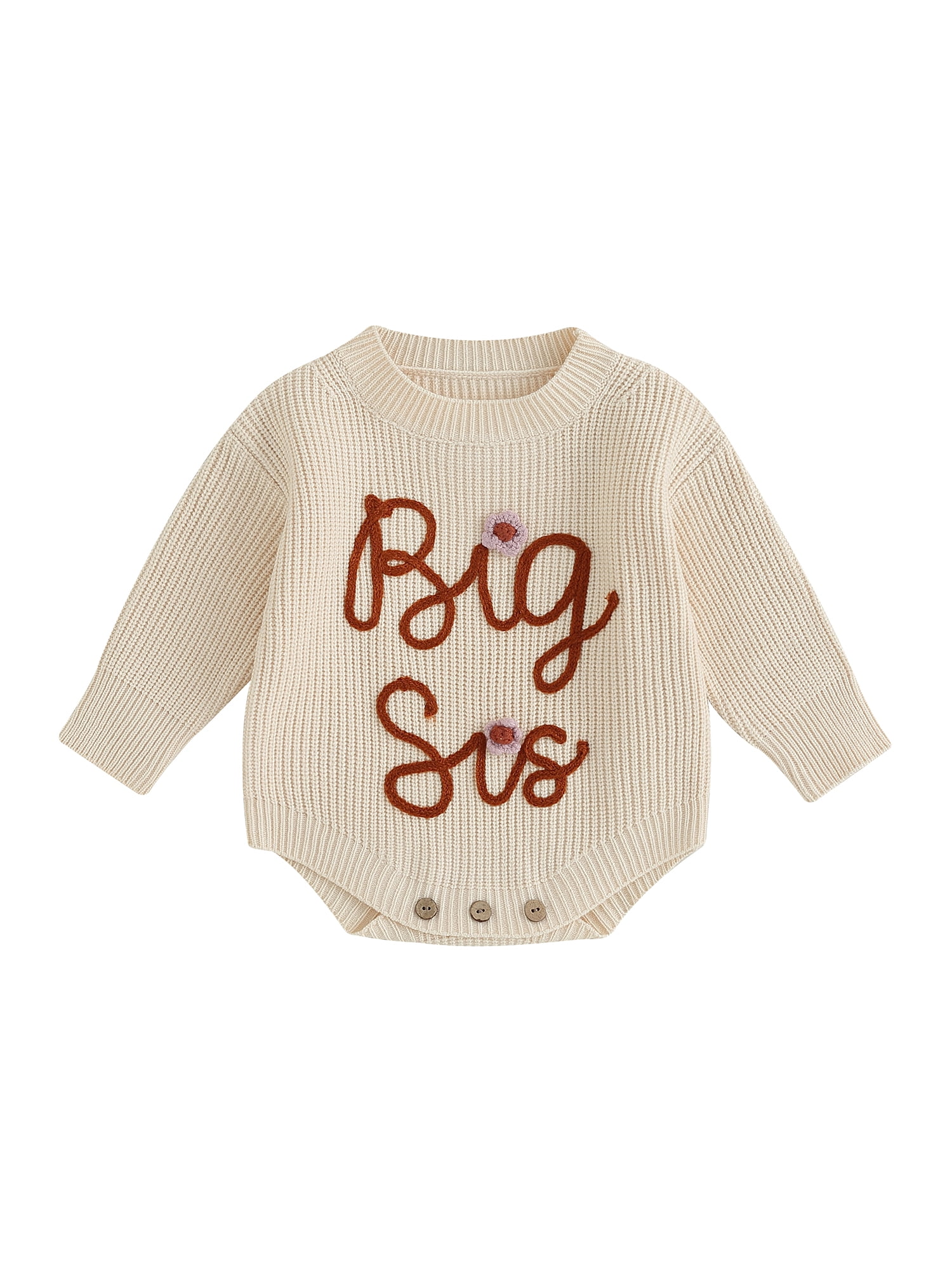 Toddler Girl Fall Outfit Set - Big Sister Little Sister Matching Striped Waffle Knit Top & Pants, Letter Embroidery