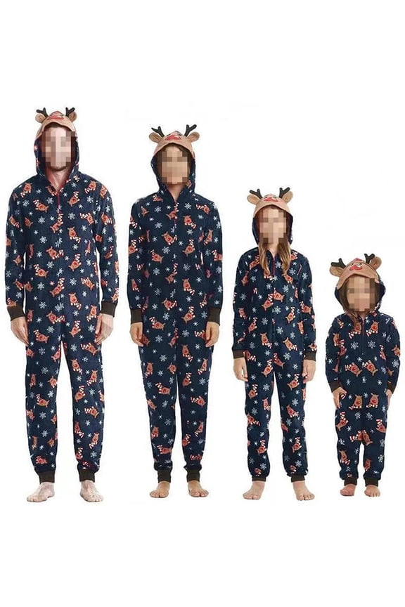 Family Matching Christmas Pajamas Set Xmas Reindeer Onesies Jumpsuit Hoodie Sleepwear for Family Adults Kids