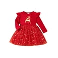 thumbnail image 1 of DcoolMoogl Infant Baby Girl Christmas Dress Red Princess Tulle Dress Elk Star Print Long Sleeve with Headband Fall Xmas Outfits, 1 of 7