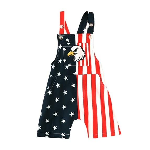 DcoolMoogl Kids Baby Girl 4th of July Loose Baggy Suspenders Jumpsuit Stars Stripes Summer Suspender Shorts Romper Clothes Eagle Stars 3-4 Years