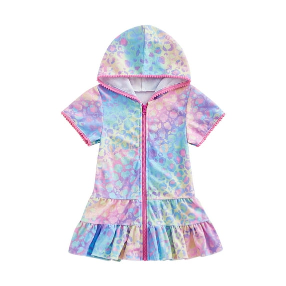 DcoolMoogl Kids Little Girl Swim Cover Up Dress Toddler Towel Terry Swimsuit Wraps Zip Up Bathing Suit Robe Pool Beach Coverup 3-4 Years