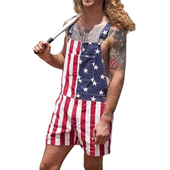 DcoolMoogl Mens Rompers Jumpsuits 4th of July American Flag Overalls Bib Denim Shorts Couple's Onesie Romper Jeans