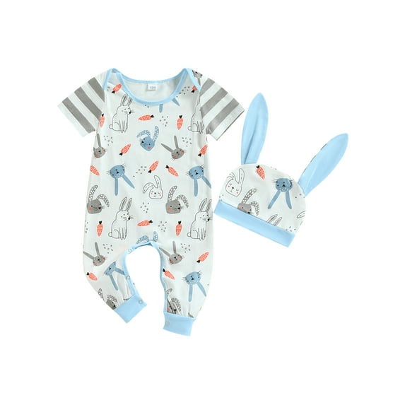 DcoolMoogl Newborn Baby Boy Girl My First Easter Outfit Infant Bunny Onesie Romper Jumpsuit My with Rabbit Ear Hat Clothes Set
