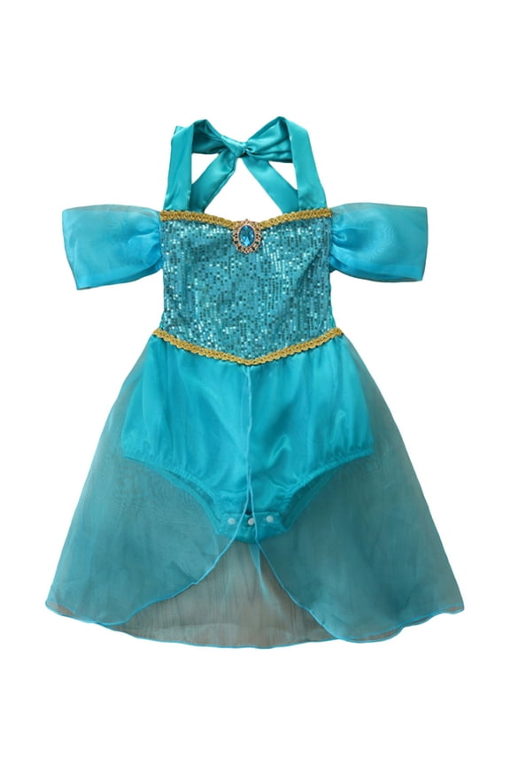 Newborn Baby Girls Princess Dress Up Sequins Halter Romper Jasmine Dress One Piece Birthday Cosplay Party Outfit