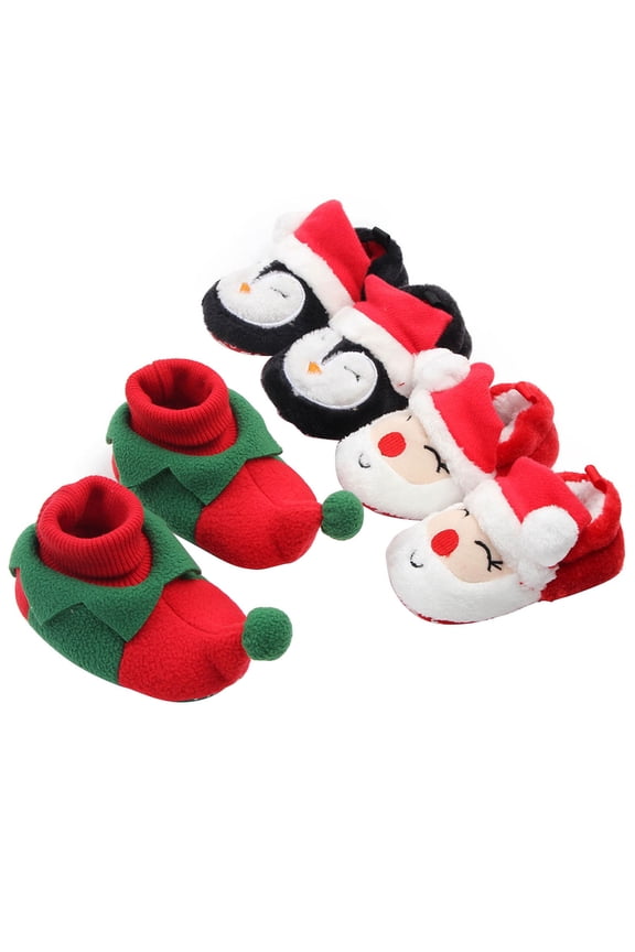 Newborn Infant Baby Christmas Shoes Santa Slippers Booties Anti-Slip Socks Boots Winter Warm Prewalkes