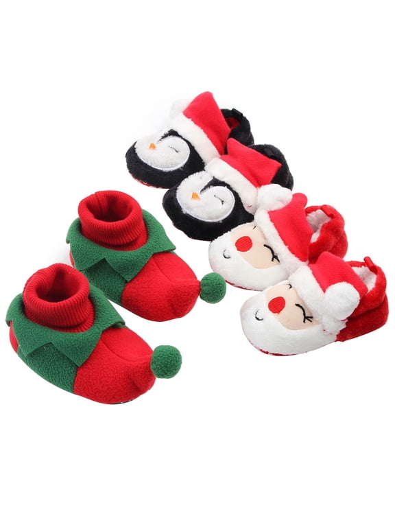 Newborn Infant Baby Christmas Shoes Santa Slippers Booties Anti-Slip Socks Boots Winter Warm Prewalkes