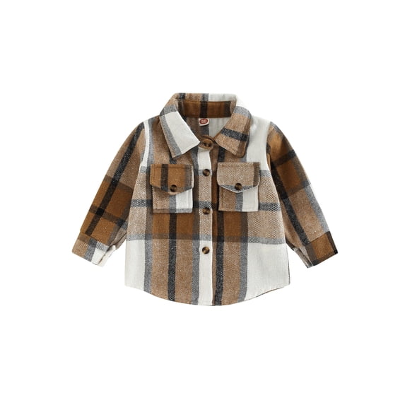 DcoolMoogl Toddler Baby Boys Girl Long Sleeve Plaid Button Down Shirt Jacket Little Kids Flannel Lapel Shacket Coats Fall Clothes