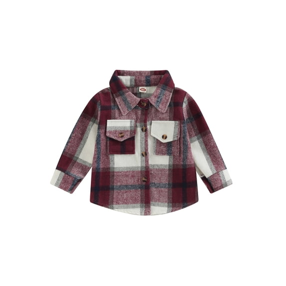 DcoolMoogl Toddler Baby Boys Girl Long Sleeve Plaid Button Down Shirt Jacket Little Kids Flannel Lapel Shacket Coats Fall Clothes
