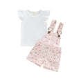 thumbnail image 1 of DcoolMoogl Toddler Baby Girl Overalls Romper Outfit Kids Fly Sleeve Tops T-Shirt + Floral Suspender Pocket Shorts Clothes Set Pink 4-5 Years, 1 of 7