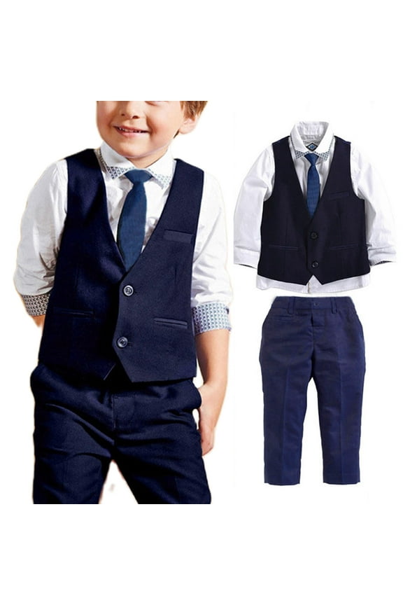 Toddler Kids Boy Formal Suit Shirt Waistcoat Pants Tie Gentleman 4Pcs Outfits Set Evening Dress