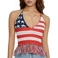 thumbnail image 1 of DcoolMoogl Women 4th Of July Halter Cami Tank Tops Sexy American Flag Crochet Crop Tops Summer Knit Bikini Shirts Tops Red Blue S, 1 of 7