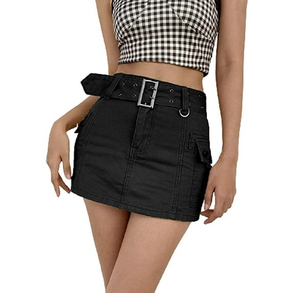 DcoolMoogl Women Sexy Short Jeans Skirts Y2K Low Waist Bodycon Mini Skirt with Pockets Aesthetic Vintage Denim Skirt
