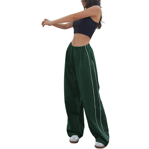 DcoolMoogl Women's Parachute Pants Cargo Trousers Elastic Waist Wide Leg Track Pants Y2k Clothing