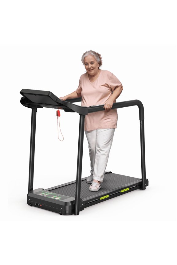 Walking Pad Treadmill for Home Use Foldable Walking Machine with Long Handrail LED Display 300 LBS Capacity Safe Design for Seniors