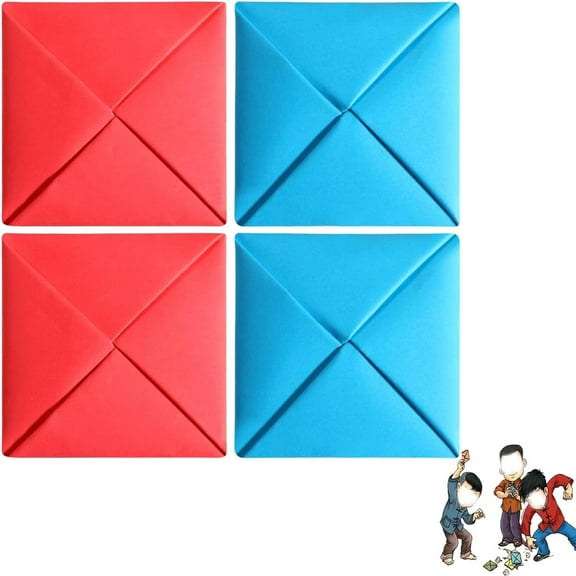 Ddakji Paper Toy,Tutuviw 4Pcs Ddakji Chigi Korean Game Hard Cardboard Paper Game,Party Supplies Game with Friends Props Suitable for Role-Playing (2 Blue and 2 Red Papers Tile)