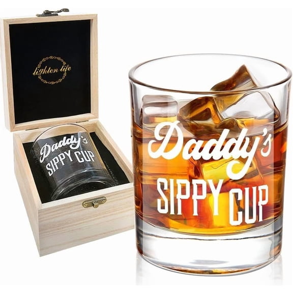 Dddy's Sippy Cup Whiskey Glss 12 oz,Unique Dd Gift in Vlued Wooden Box,Funny Gg for New Dd,Fther,Husbnd from Kids Wife Fther's Dy,Birthdy,Christms