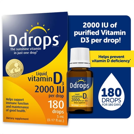 Ddrops Adult Liquid Vitamin D3 Drops, 2000 IU per Drop, 0.17 fl oz