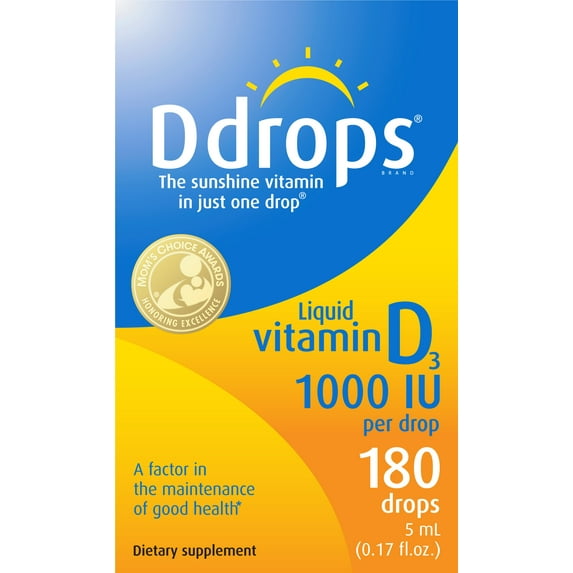 Ddrops Adult Vitamin D Liquid Drops, 1000 IU, 180 Drops Ct