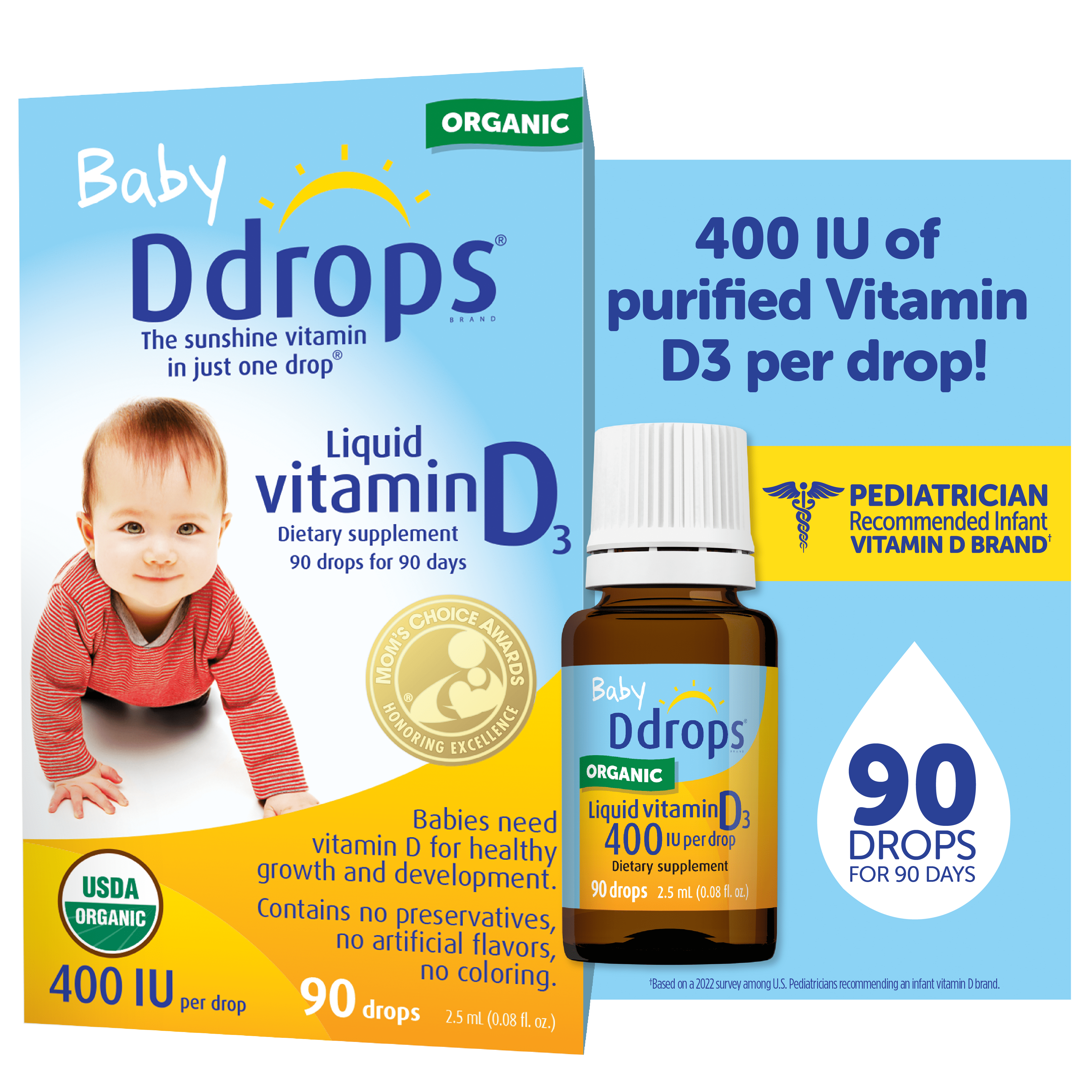 Ddrops Baby Vitamin D Liquid Drops, 400 IU, 90 Ct
