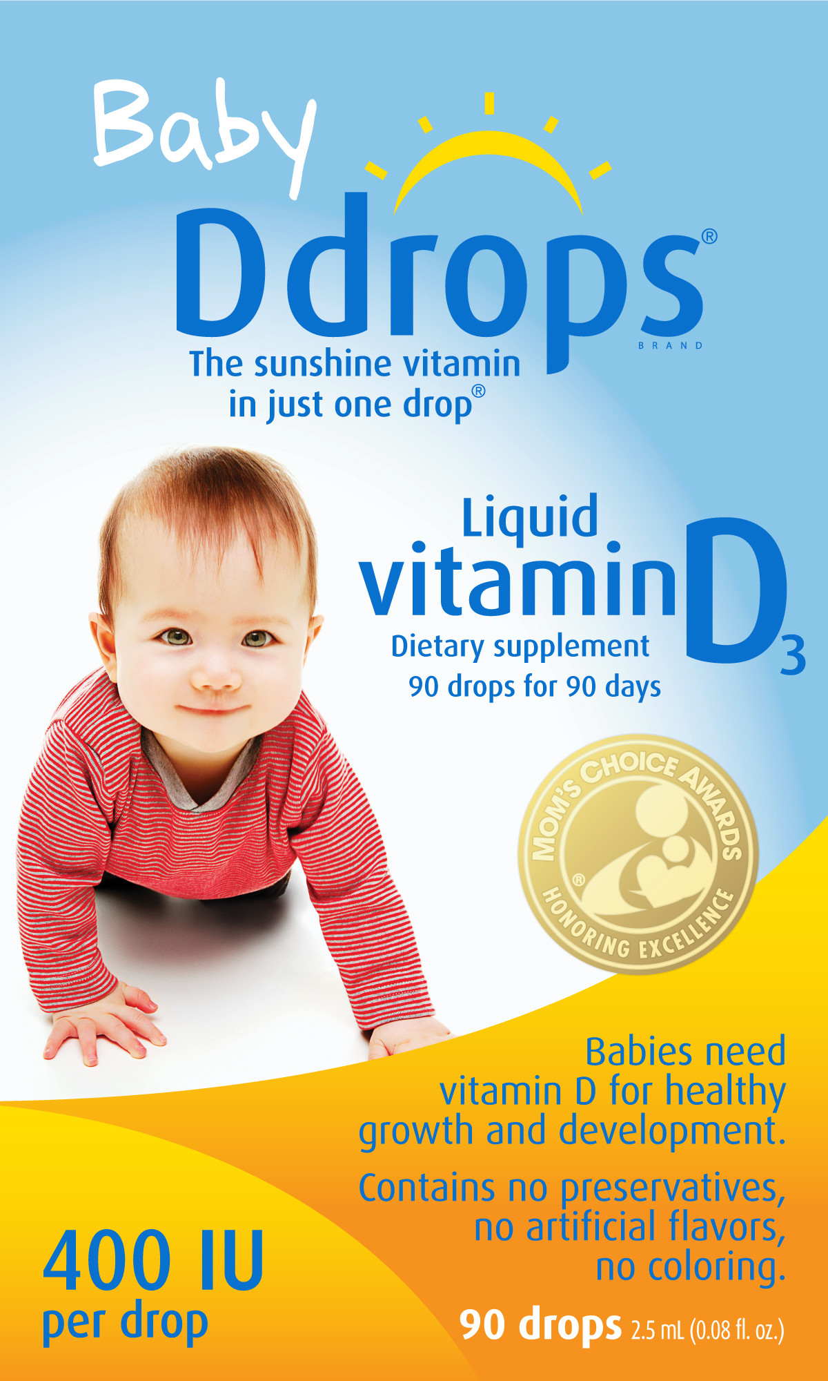 Ddrops Baby Vitamin D Liquid Drops, 400 IU, 90 Ct - image 1 of 3