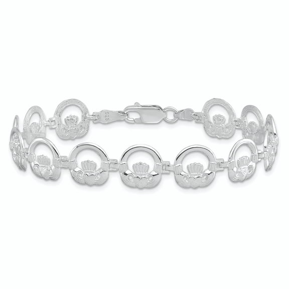 Claddagh Crown Bracelet Station Style Fancy Chain 925 Sterling Silver Gift for Women
