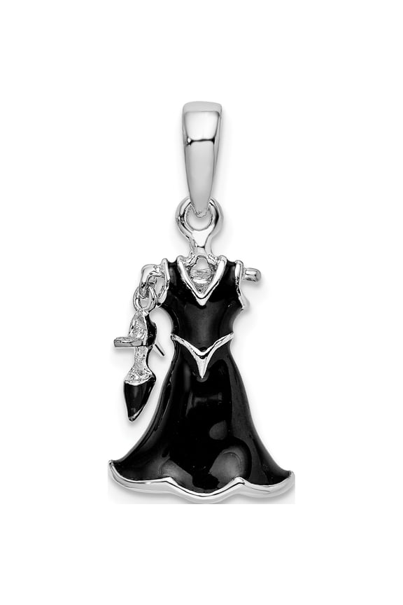 De-Ani Sterling Silver Rhodium-Plated 3D Enameled Black Dress and Shoe Pendant Material Primary Purity Brilliant Sparkle-worthy Bold A classic choice for celebrating love and achievement