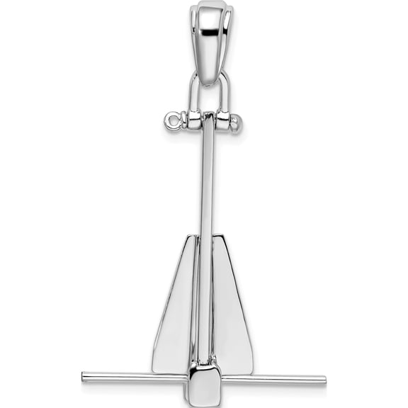 Jewelry by Sweet Pea De-Ani Sterling Silver Rhodium-Plated Polished 3D Moveable Danforth Anchor Pendant