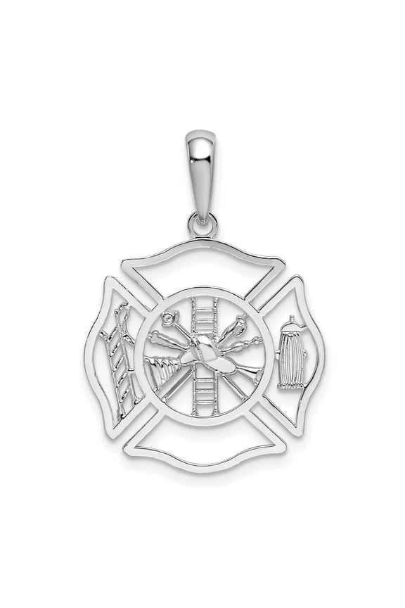De-Ani Sterling Silver Rhodium-Plated Polished Cut-Out Fireman Shield Pendant