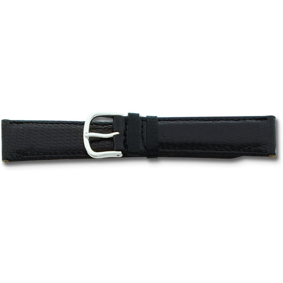 De Beer Black Genuine Lizard Leather Watch Band 18Mm Silver Color