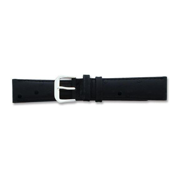 De Beer Black Ostrich Grain Leather Watch Band 12Mm Silver Color