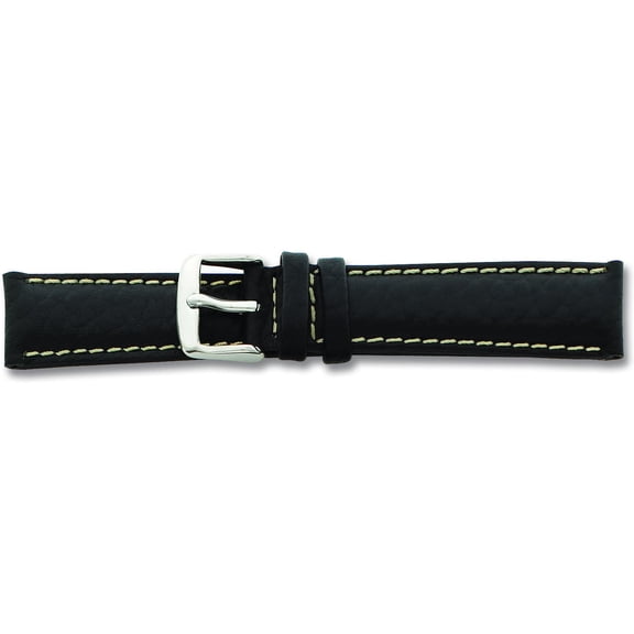 De Beer Black Sport Leather Watch Band 16Mm Long Silver Color