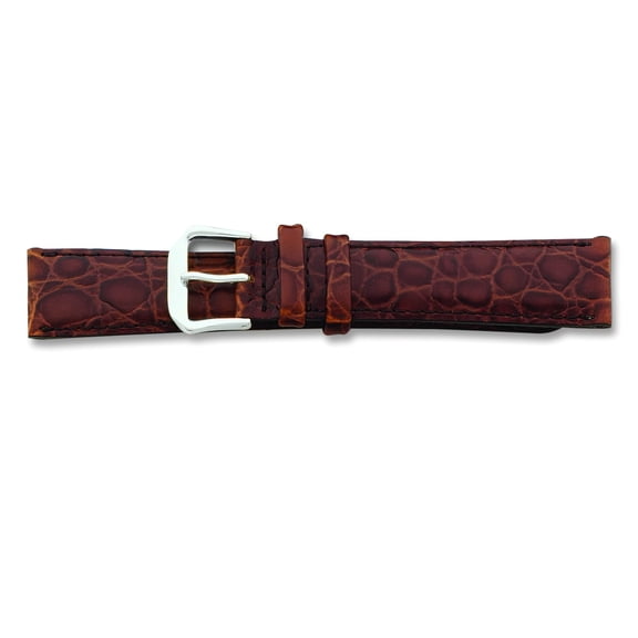 De Beer Brown Alligator Grain Leather Watch Band 8Mm Silver Color