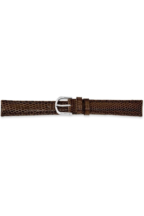 De Beer Brown Genuine Lizard Leather Watch Band 14Mm Silver Color