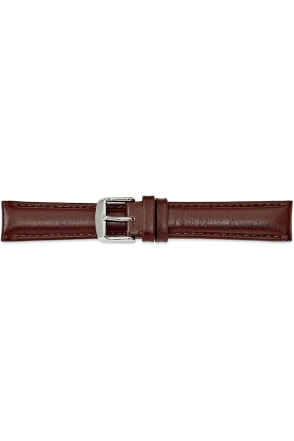 De Beer Brown Leather Watch Band 22Mm Long Silver Color