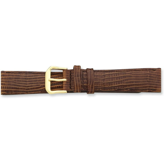 De Beer Brown Snake Grain Leather Watch Band 14Mm Gold Color