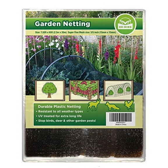 De-Bird Bird Netting for Garden - 7.5 ft x 65 ft, Green Plastic - Garden Mesh Netting - Animal Fence & Plant Protection