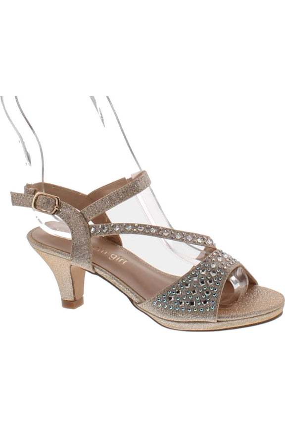 Girls K-Stella-2 Stunning Strappy Dress Heel Metallic Party Shoes