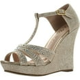 thumbnail image 1 of De Blossom Womens Dressy Glitter Rhinestone T Strap Platform Wedge Sandal Aalle-2, 1 of 4