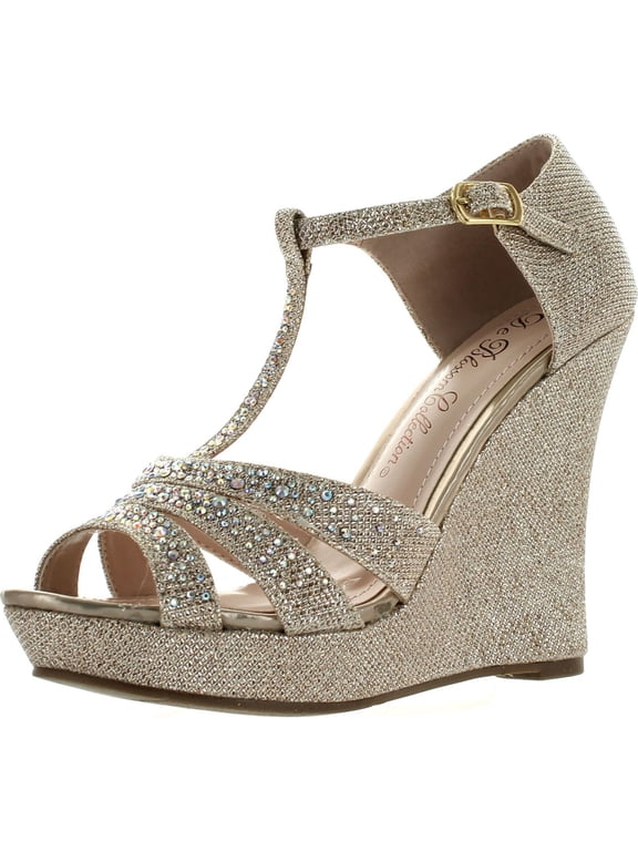 Womens Dressy Glitter Rhinestone T Strap Platform Wedge Sandal Aalle-2