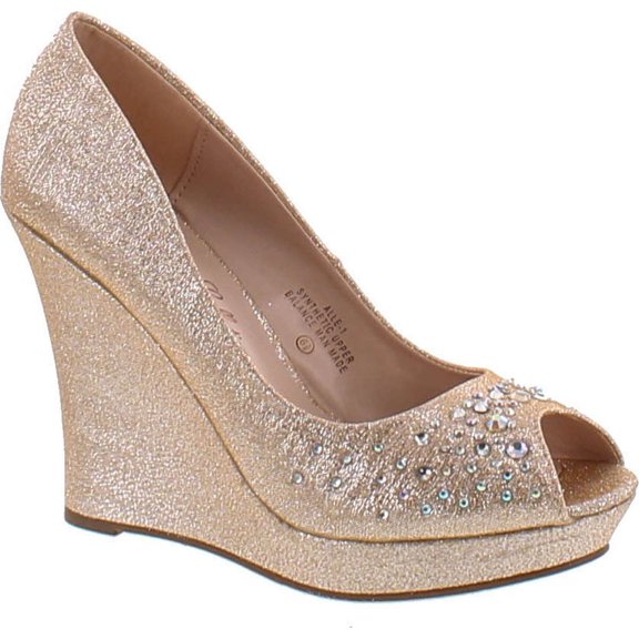 De Blossom Womens Glitter Rhinestone Peep Toe Pump ALLE-1
