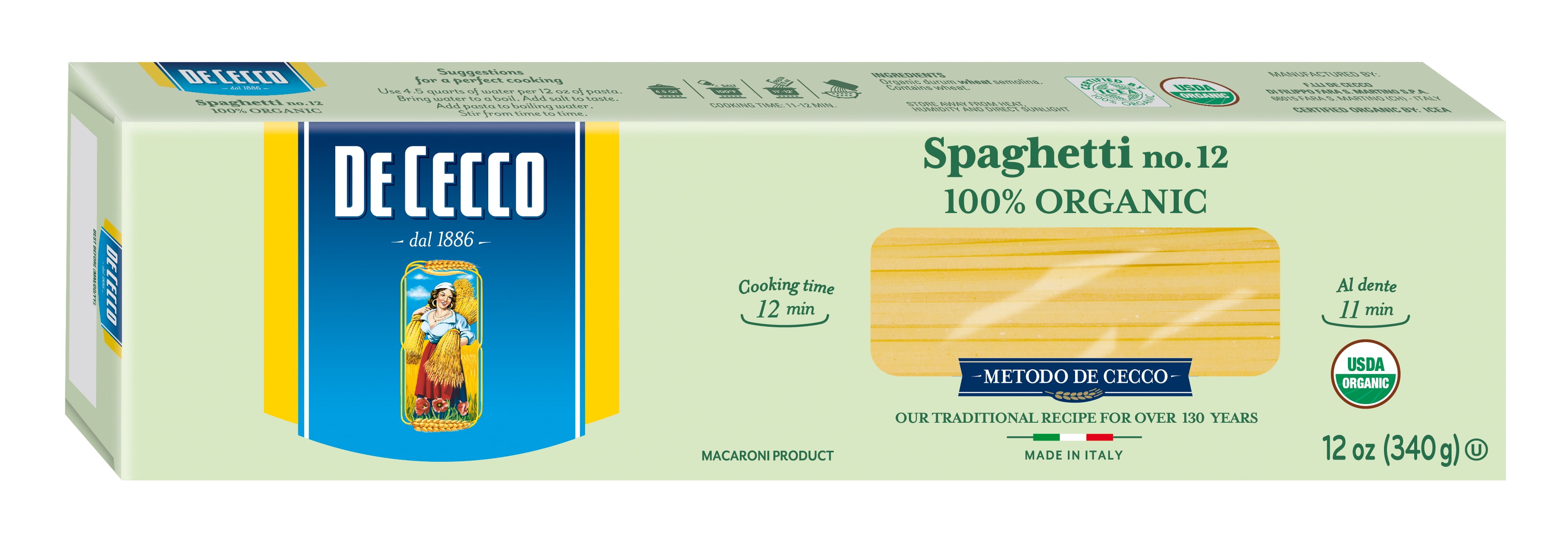 De Cecco Organic Spaghetti n°12 500g x10 Makaron spaghetti De Cecco 500 g (8001250120120) • Cena