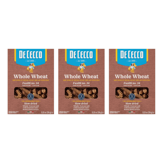 De Cecco 100% Whole Wheat Fusilli No.34 Pasta, 13.25 oz (Pack of 3)
