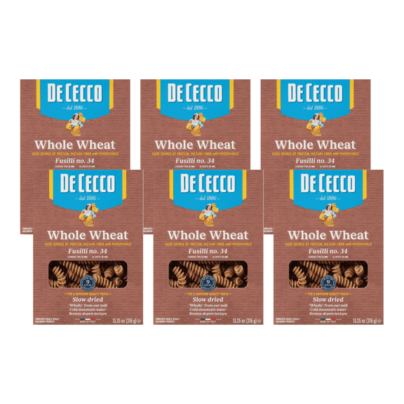 De Cecco 100% Whole Wheat Fusilli No.34 Pasta, 13.25 oz (Pack of 6)
