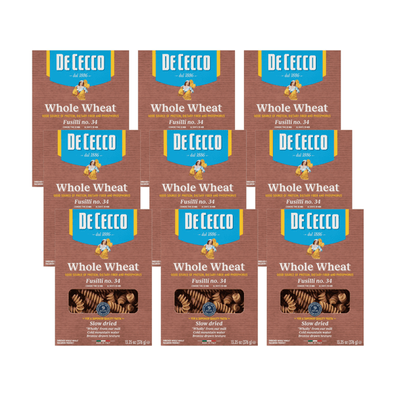De Cecco 100% Whole Wheat Fusilli No.34 Pasta, 13.25 oz (Pack of 9)