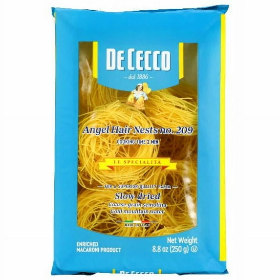 De Cecco Angel Hair Nests Pasta, 12 x 8.8 oz – Non-GMO, No Artificial Colors or Flavors