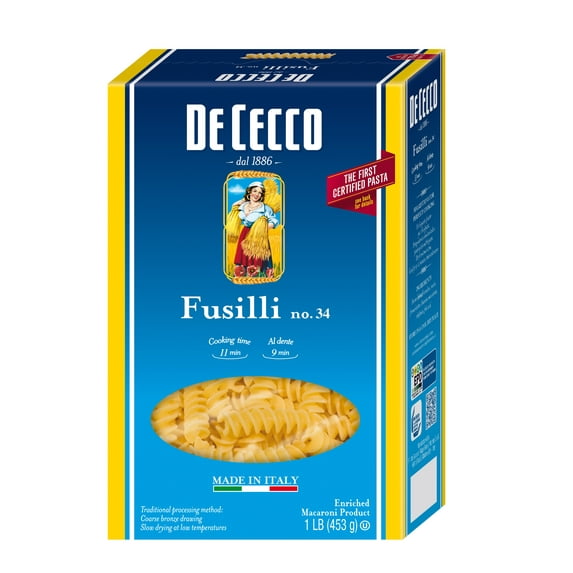 De Cecco Fusilli Corti Bucati Pasta No. 98, 16 oz, 12 Pack - Non-GMO, Wheat, May Contain Soy