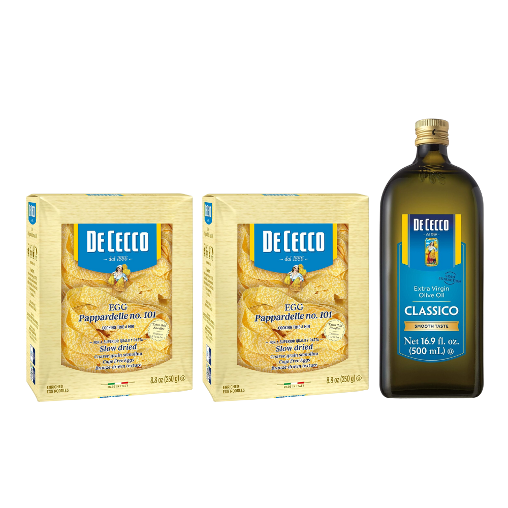 De Cecco Olive Oil & Pappardelle Egg Pasta Variety Pack (1 Oil, 2 Pasta